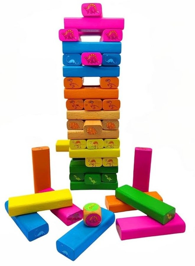 KONIGIN Play Game 51 Pcs Printed Educational Wooden Stacking Tumling Tower Blocks Toys Building Blocks for Kids Boys Girls (Multicolor) - Image 1